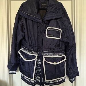 Blue Ski Jacket with Puffer Style and High Collar